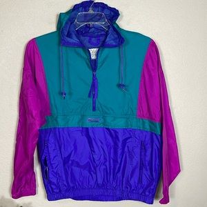 Columbia Colorblock Radial Sleeves Pink, Green, Purple Windbreaker Pullover LG